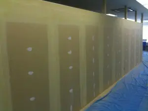 事務所の間仕切り壁 クロス下地がおわりました 事務所の間仕切り壁 クロス下地がおわりました